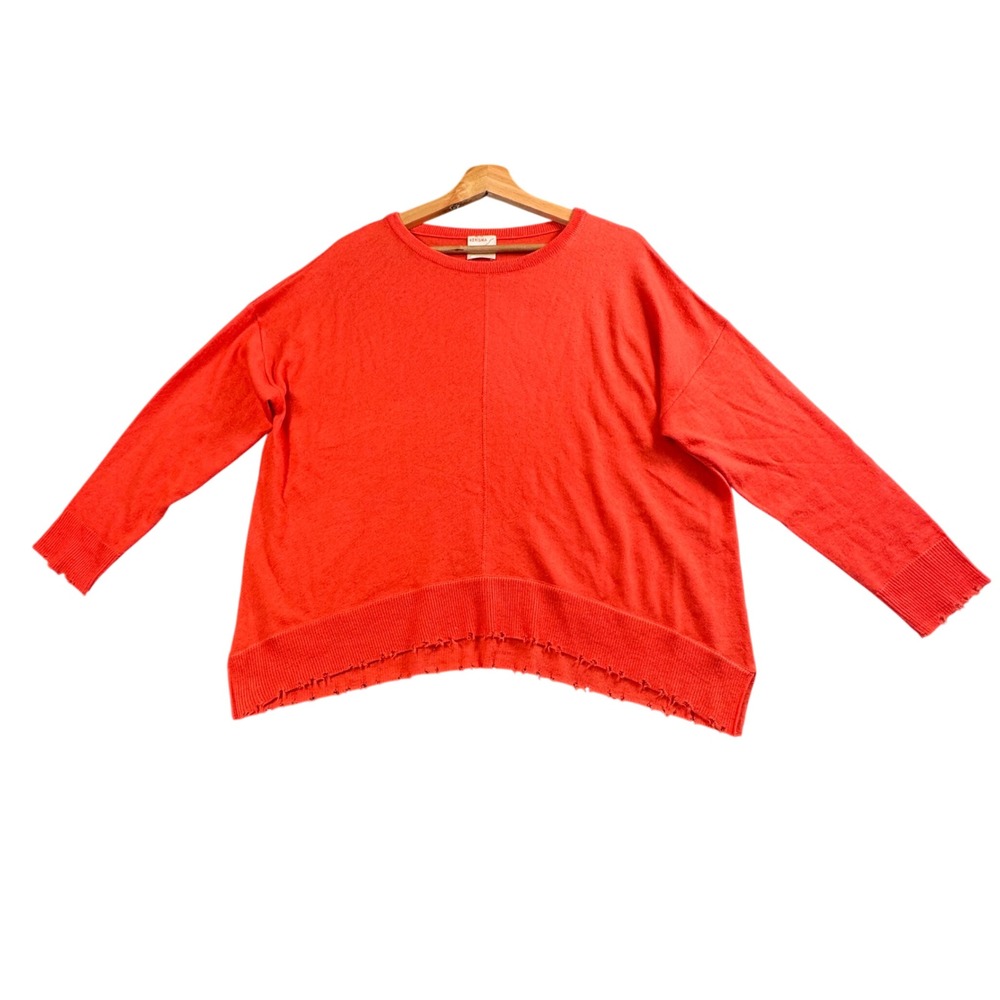 Kerisma Sweater Womens S/M Coral Distressed High Low Hem Cozy Boho Knit Top